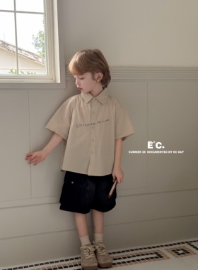 Ec尔菲梵潮牌小男孩宝宝童装夏天季休闲韩版设计新款短袖纯棉衬衫