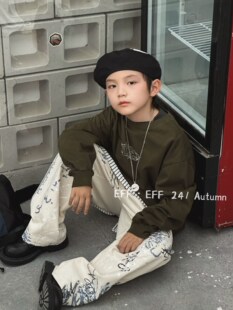 尔菲梵EC潮牌EFF秋天季款男中大童装纯棉长袖圆领洋气t恤休闲长裤