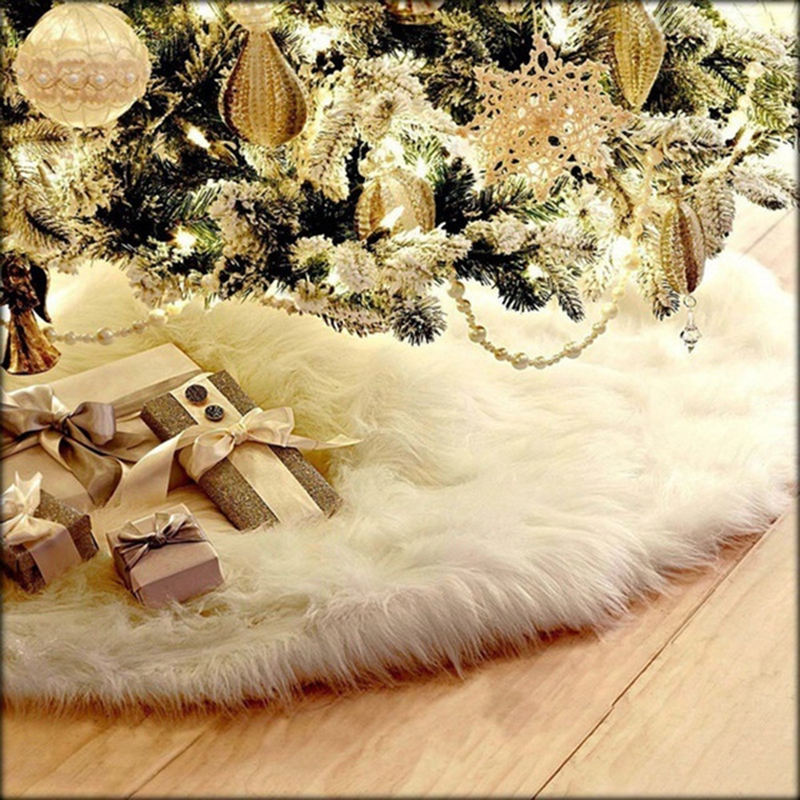 圣诞节圣诞树底部遮盖白色加厚长毛树裙装饰Christmas tree skirt