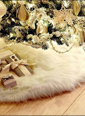 圣诞节圣诞树底部遮盖白色加厚长毛树裙装饰Christmas tree skirt