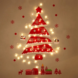 毛毡墙面墙壁带灯DIY圣诞树雪花小的房子套装礼包装饰韩式简欧风