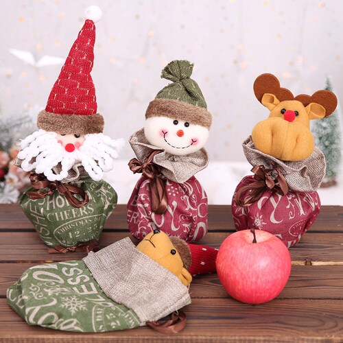 平安夜平安果包装袋圣诞节糖果袋英文欧美风儿童小礼品包装袋布袋