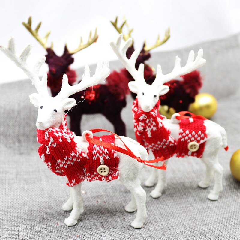 圣诞麋鹿雪花蝴蝶结创意挂件摆件仿真小鹿吊饰玩偶圣诞树装饰布置