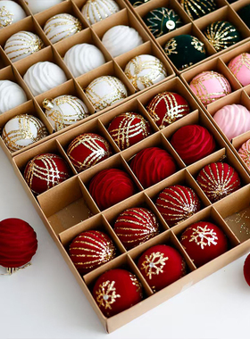 圣诞节装饰品圣诞树红色绿色植绒小挂件吊球场景布置圣诞植绒球