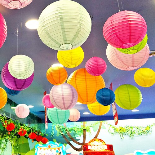 悬挂圆形折叠婚礼中式节庆纸灯笼
