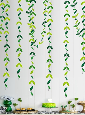 夏季绿色系教室店面橱窗仿真纸质柳树叶子天花板背景墙清新装饰品