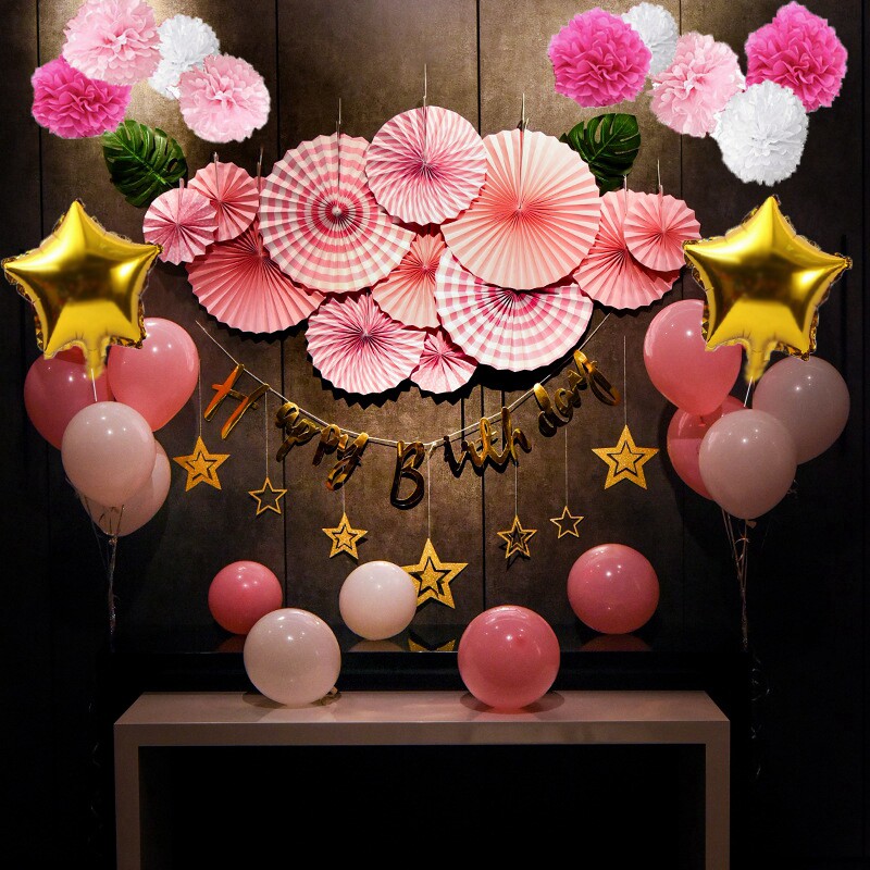 儿童 成人生日派对主题套装布置扇花气球星星客厅酒店背景墙装饰