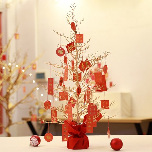 春节 蛇年新春客厅店面展柜喜庆美陈布置创意金色仿真树红果摆件