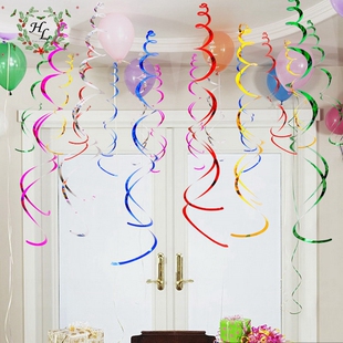 学校店面天花板吊饰走廊悬空双条螺旋挂饰生日派对气球流苏挂坠