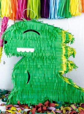 儿童生日节庆派对恶搞游戏道具立体绿恐龙皮纳塔pinat可拉绳砸糖