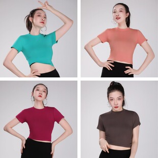 短袖 修身 显瘦T恤常规纯色通勤舞蹈运动透气春夏 课包T 纪小白