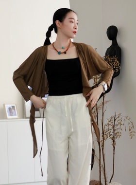 【纪小白】原创设计感上衣宽松型不规则长袖系带舞蹈生肚皮舞瑜伽