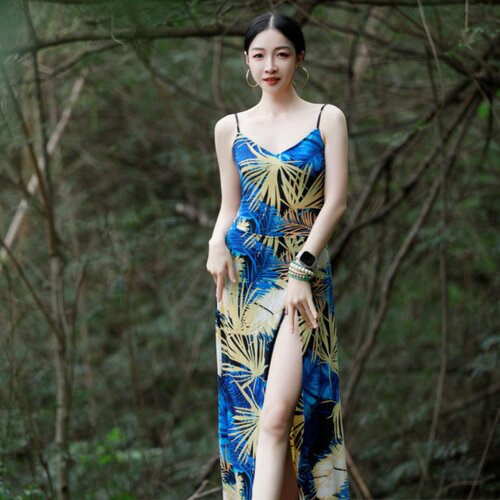 纪小白原创肚皮舞印花吊带连衣裙