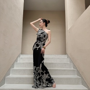 cherrydancer纪小白原创轻奢斜肩修身 包臀鱼尾连衣裙晚礼服练功服