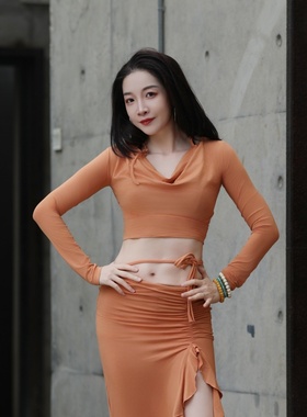 纪小白【经纬.流溯】荡领高弹长袖上衣莫代尔肚皮舞瑜伽舞蹈日常