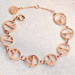 反战女和平手链18K玫瑰金手环 时尚创意个性百搭女款钛钢腕链礼物