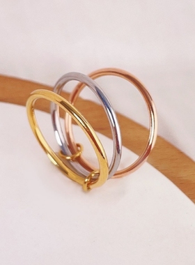 钛钢设计感三环相扣三色女款戒指