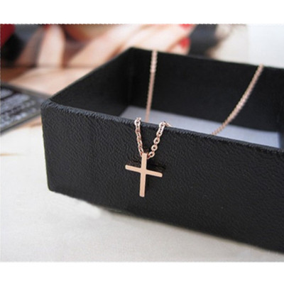 十字架项链钛钢女锁骨链玫瑰金