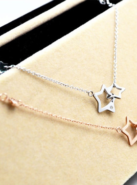 甜美五角星双环钛钢玫瑰金锁骨链