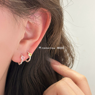 明日见｜派对日常 爱心耳圈耳钉麻花素圈女通体999银