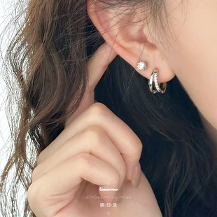 明日见｜双层耳圈 基础款闪钻锆石耳圈耳扣女气质高级感耳环百搭
