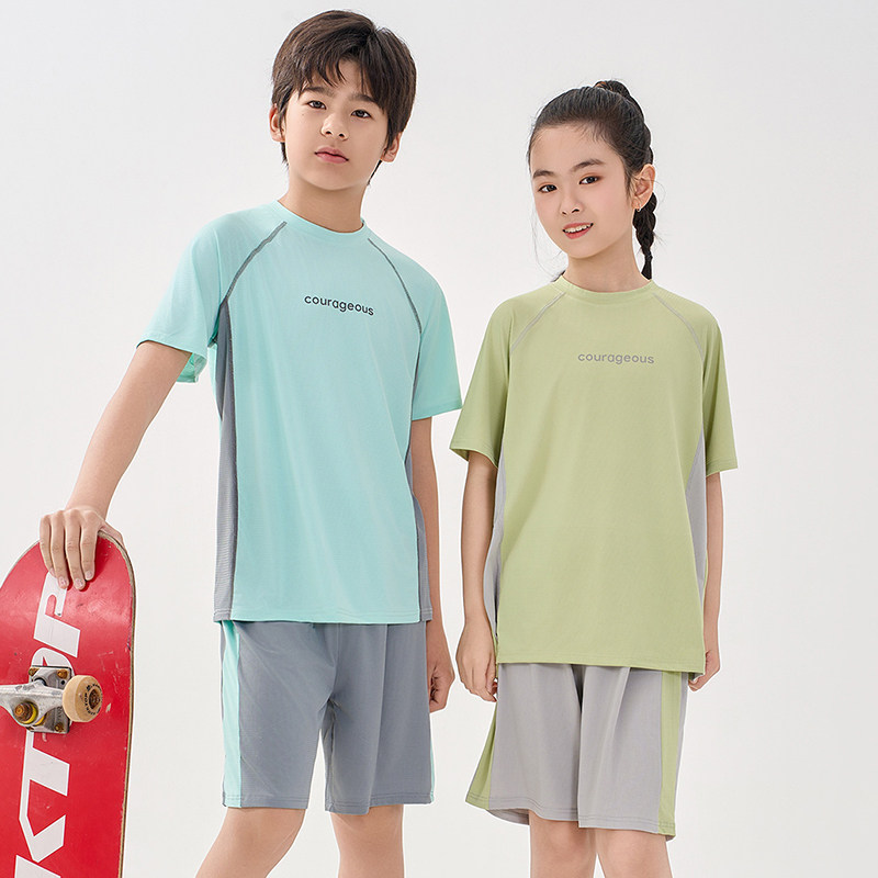 儿童速干套装男童夏季薄款冰丝运动体能训练服女童户外休闲演出服