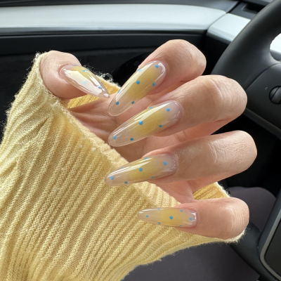 2026新款手工穿戴甲长款黄色腮红渐变波点美甲显白高级感小众可爱