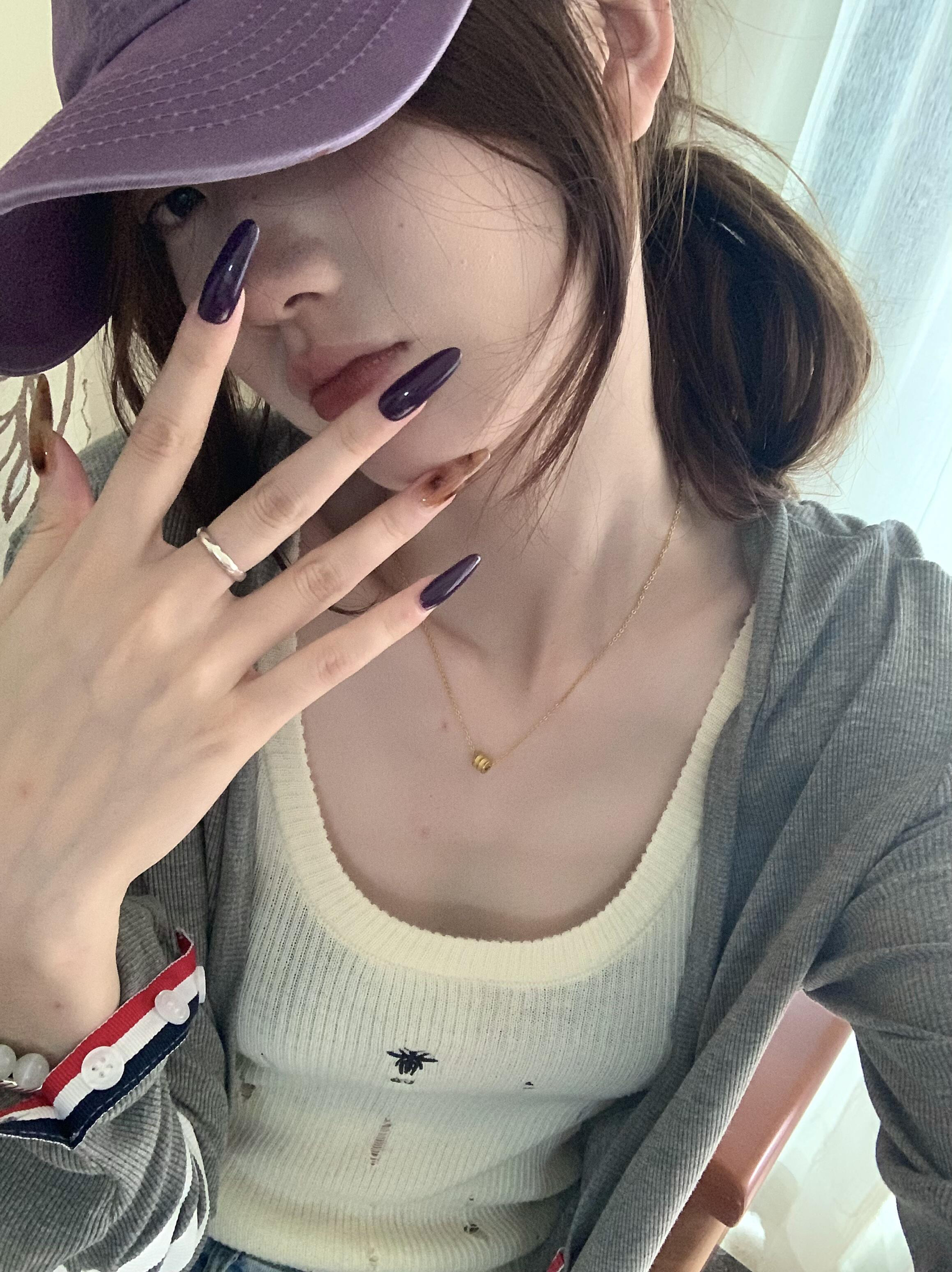 【玳瑁】秋冬新款手工穿戴甲中长款美甲显白紫色琥珀晕染简约风