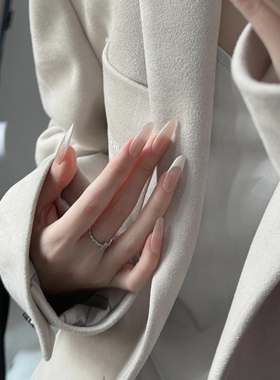 【裸感】2026新款手工穿戴甲中长款裸色美甲白色法式显白纯欲淑女