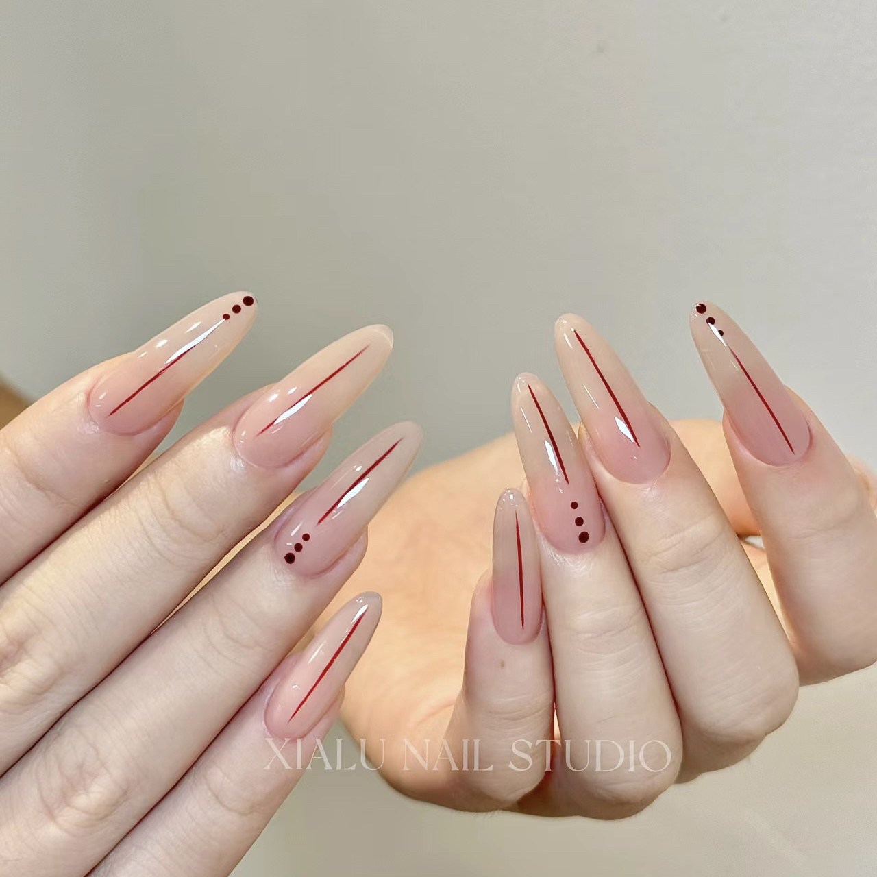 【虾线】纯手工穿戴甲辣妹欧美红丝绒线条高级感显白美甲短中长款