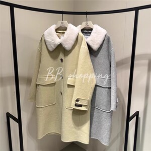 3H11cc冬减龄时尚可拆卸毛领85羊毛15羊绒中长款手缝羊毛大衣