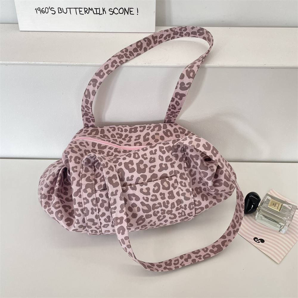 韩版时尚豹纹手提托特包女大容量外出妈咪包麂皮绒慵懒风单肩包女