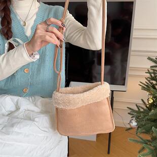 秋冬款复古毛绒包包麂皮绒面轻便质感单肩包手提腋下斜挎包