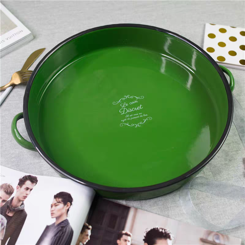 搪瓷 印象 珐琅 复古军绿色双耳圆盘水果盘创意家用欧式大果盆,餐饮具,马克杯,淘宝优惠券,粉丝福利购,淘宝优惠卷