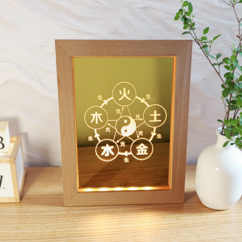 五行风水太极图灯五行生克图灯USB LED摆件夜灯展灯地支三合三会