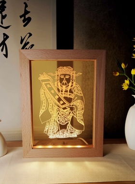 天官赐福摆件灯三元天官灯图精雕实木USBLED夜灯展灯传统文化精髓