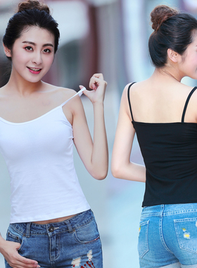 露肚脐吊带背心女士白色打底衫短款修身性感内搭小背心吊带衫棉