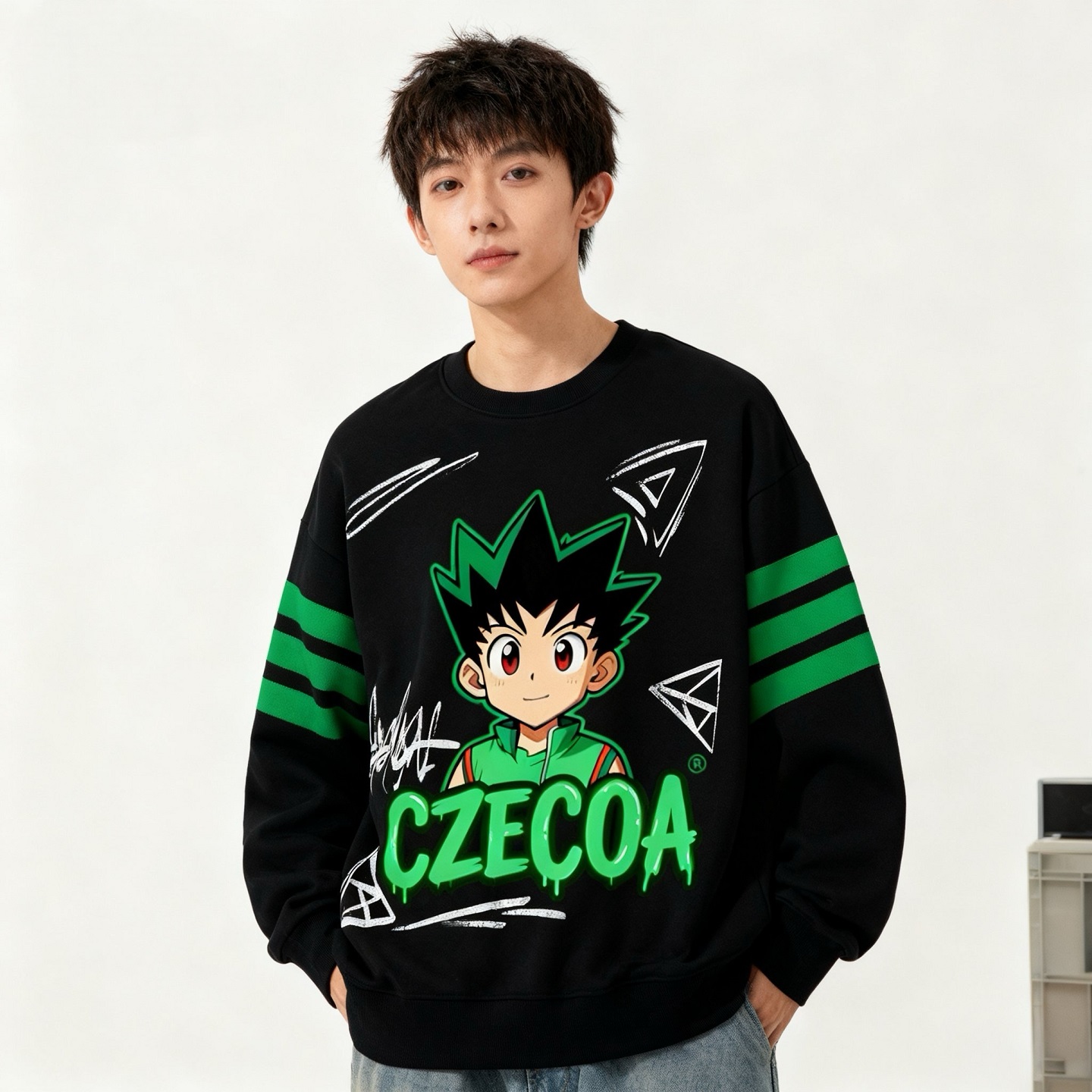 CZECOA重磅卫衣二次元动漫印花慵懒宽松设计感加绒男女套头上衣潮