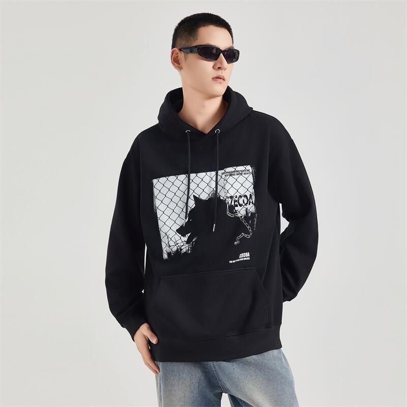 CZECOA野狼设计感重磅420G连帽卫衣潮牌男女情侣宽松休闲加绒帽衫