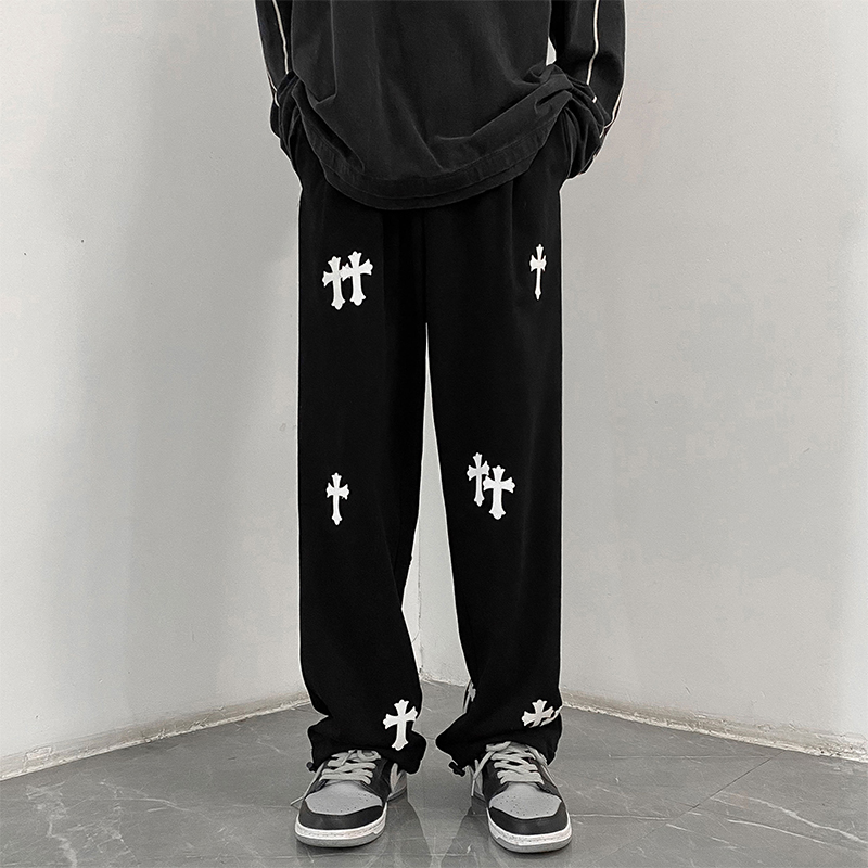 CZECOA重磅十字架皮标设计运动裤休闲长裤男潮牌美式高街直筒卫裤
