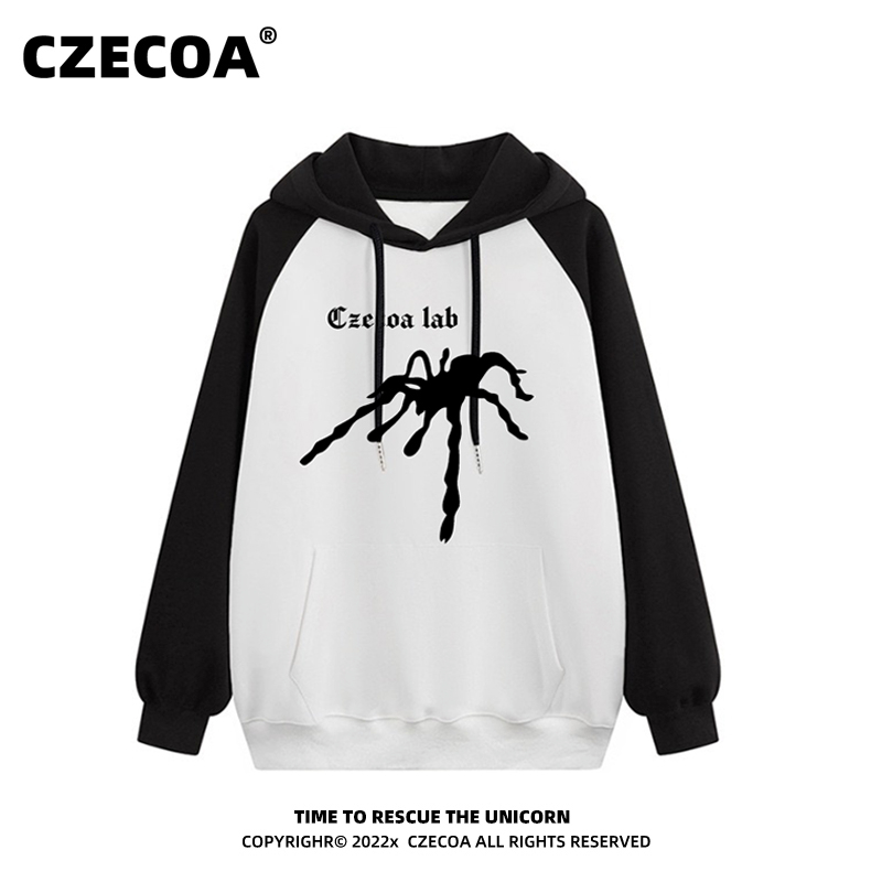 CZECOA国潮美式蜘蛛印花连帽卫衣