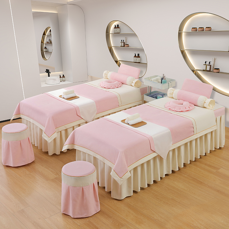 美容床罩四件套棉麻拼色四季通用