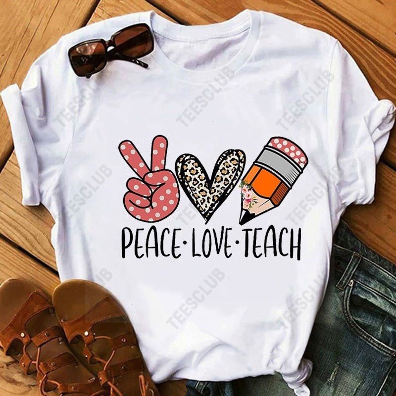 Peace Love Teach Cool T shirt INS风网红热卖和平有爱印花T恤