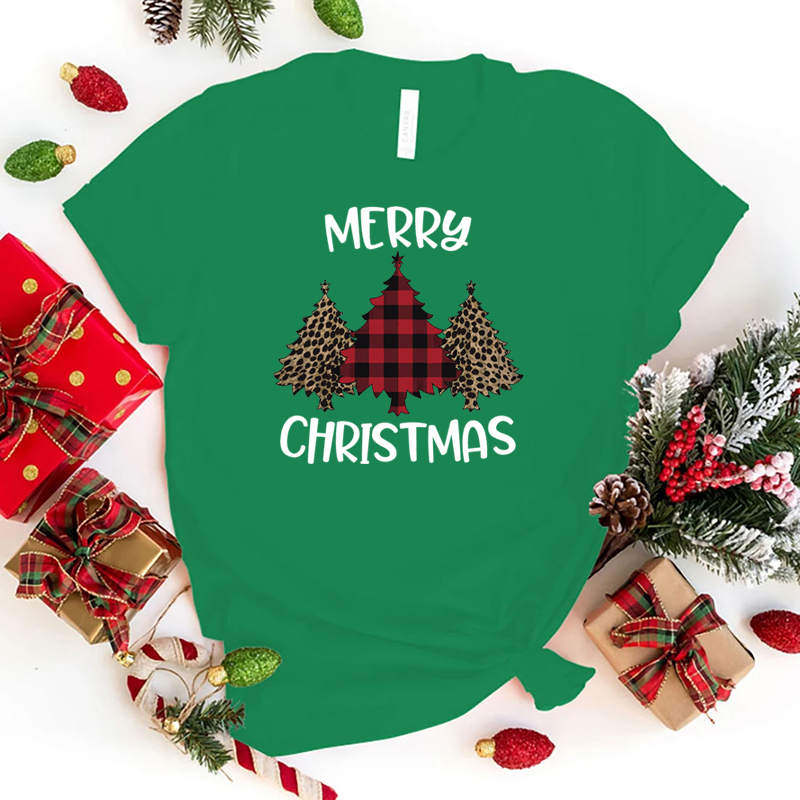 Christmas TreeT-shirt2023年爆款圣诞树大码T恤男女绿色情侣短袖