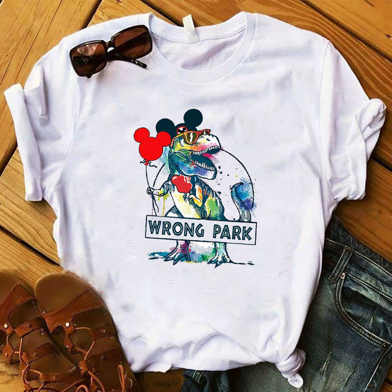 Wrong Park Dinosaur Mouse Ear T shirt 高校恐龙印花女士T恤衫