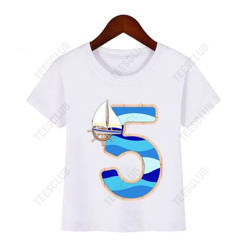 极速Birthday number  wT Shirt 卡通船帆生日数字1-9印花儿童周