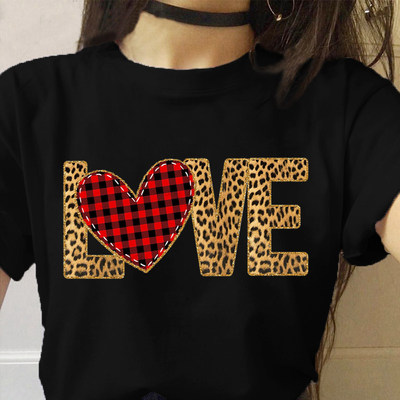 Leopard Love letter  T Shirt 夏季街头豹纹字母印花短袖T恤女士