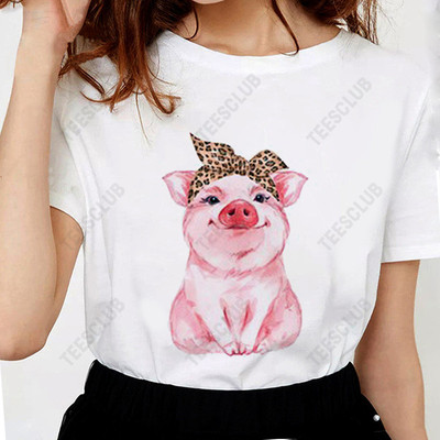 Cute Piglet Bandana Pig T Shirts Women 可爱卡通小猪鲜花T恤