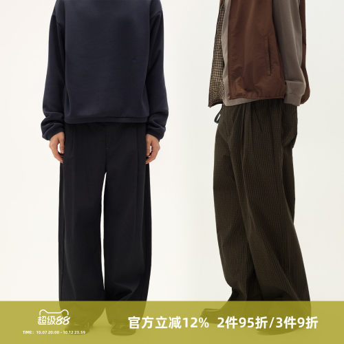 SOMENUM森林 25AW 色织格纹纯棉老钱开袋打褶休闲男宽松直筒长裤