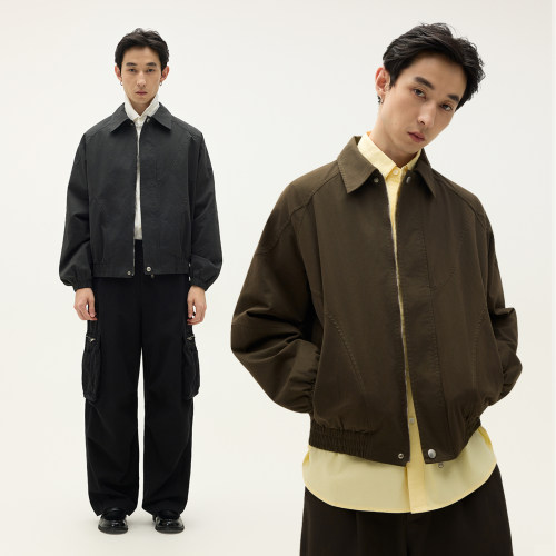 SOMENUM森林25AW「拼接垫肩」老钱休闲通勤外套男女水洗条纹夹克